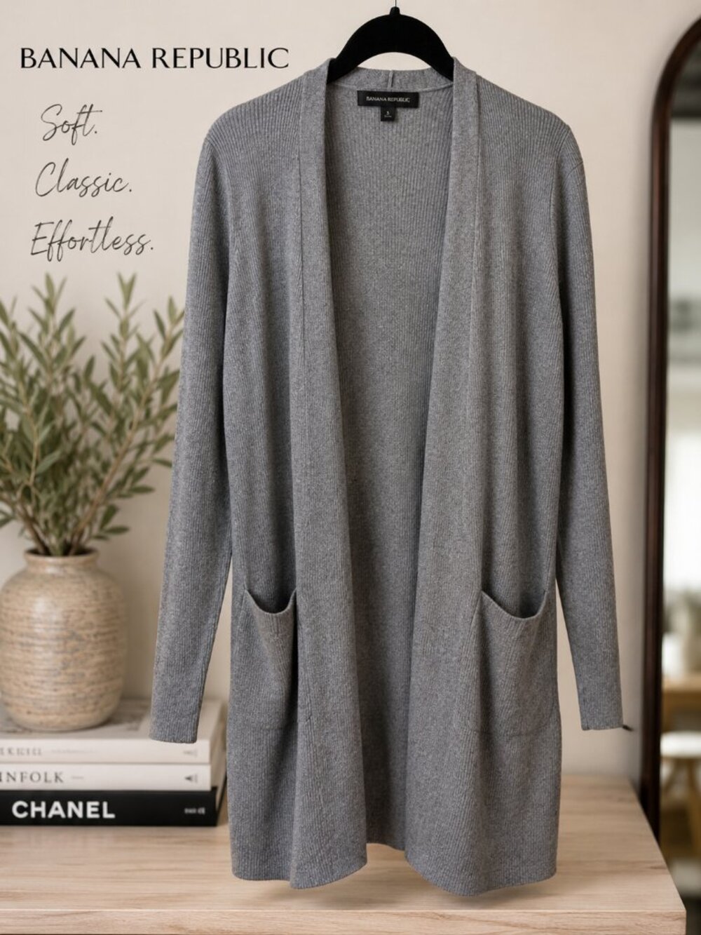 Banana Republic Gray Ribbed Open Front Long Cardigan Sweater | Small